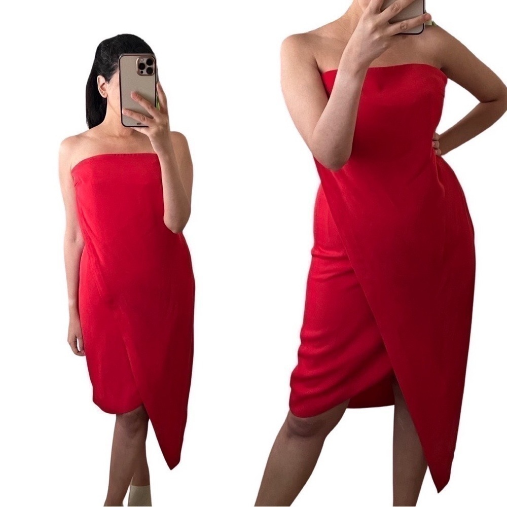 KEEPSAKE The LABEL Asymmetrical Cocktail Strapless Red Midi Dress Size M